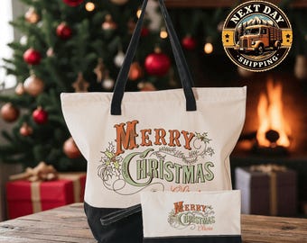 Custom Retro Merry Christmas Tote Bag, Vintage Christmas Gift, Personalized Holiday Tote, Retro Holiday Bag