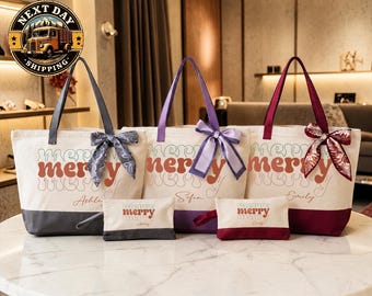 Custom Merry Christmas Tote Bag, Holiday Canvas Bag for Seasonal Gifts, Winter Shopping and Holiday Festivities