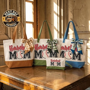 Baseball Mom Canvas Tote Bag, Sports Mom Tote, Game Day Essentials Bag, Baseball Team Gift Tote, Player Mom Bag