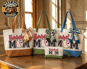 Baseball Mom Canvas Tote Bag, Sports Mom Tote, Game Day Essentials Bag, Baseball Team Gift Tote, Player Mom Bag