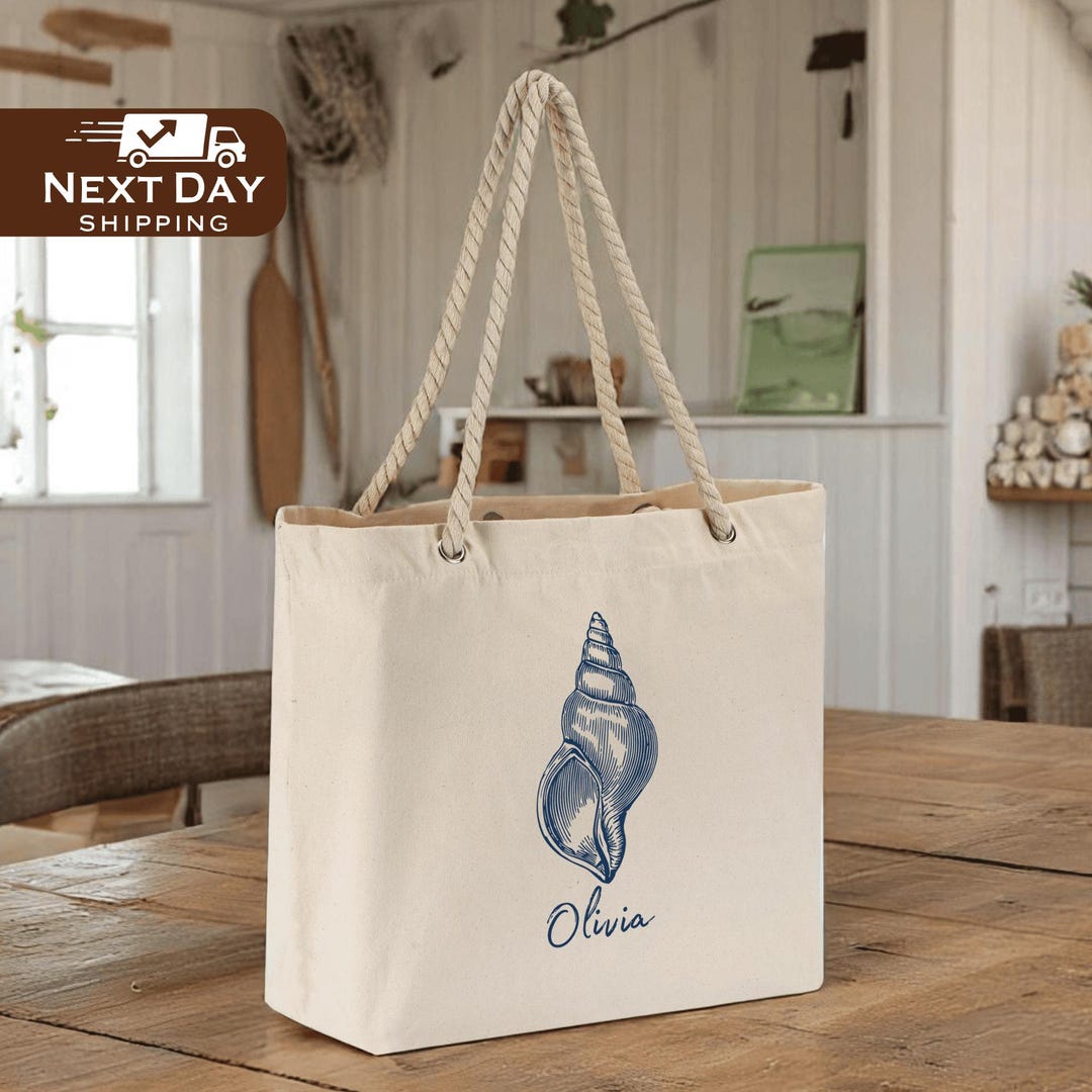 Custom Seashell Tote Bag, Personalized Beach Bag for Summer Vacations ...