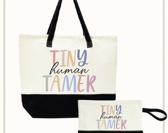 Tiny Human Tamer Tote Bag, Teacher Canvas Tote Bag, Teacher Appreciation Gift, Preschool Teacher Tote Bag, Gift for Teacher,Cute Teacher Bag