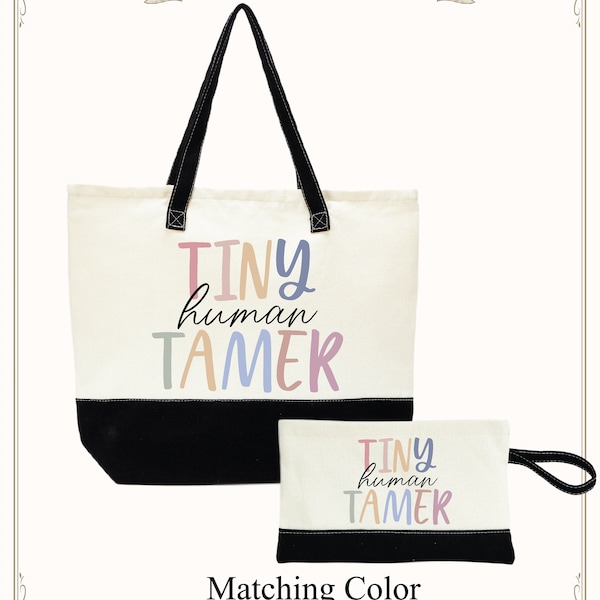 Tiny Human Tamer Tote Bag, Teacher Canvas Tote Bag, Teacher Appreciation Gift, Preschool Teacher Tote Bag, Gift for Teacher,Cute Teacher Bag