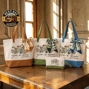 Grow in Grace 2 Peter 3:18 Tote Bag, Bible Verse Canvas Bag for Women, Inspirational Christian Gift with Scripture, Faith-Filled Daily Tote