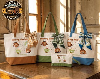 Custom Retro Merry Christmas Family Tote Bag, Vintage Canvas Bag for Holiday Gifts, Seasonal Fun and Winter Celebrations