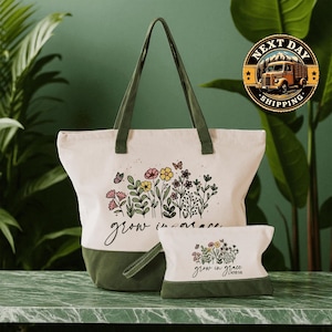 Grow in Grace 2 Peter 3:18 Tote Bag, Bible Verse Canvas Bag for Women, Inspirational Christian Gift with Scripture, Faith-Filled Daily Tote