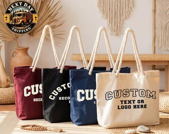 Custom Text Logo Beach Tote Bag: Personalized Bachelorette Party Favor, Custom Bulk Orders, Add Your Logo, Your Design Here