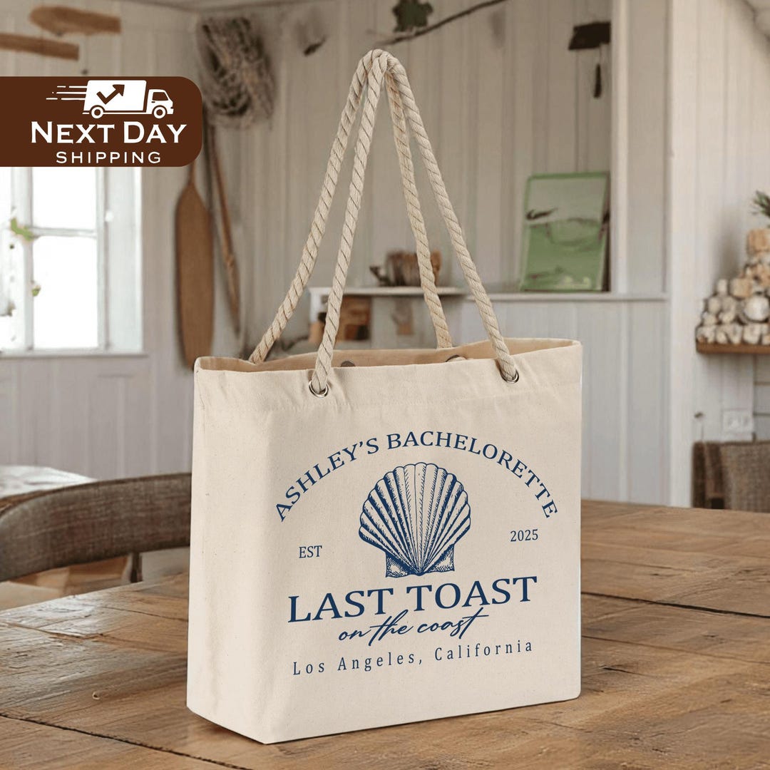 Custom Beach Bachelorette Canvas Tote Bag, Last Toast on the Coast Tote ...