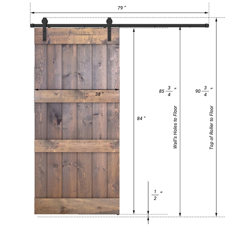 ESSENCALIY Customizable Solid Wood Barn Door With Hardware Kit Made-In-USA DIY 38"X84"H inches