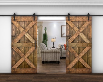 Customizable Solid Wood Double Barn Door With Hardware Kit Made-In-USA (DIY)