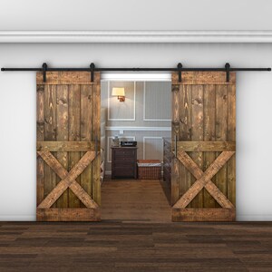 Customizable Solid Wood Double Barn Door With Hardware Kit Made-In-USA (DIY)
