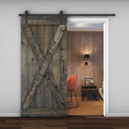 Customizable Solid Wood Double Barn Door With Hardware Kit Etsy