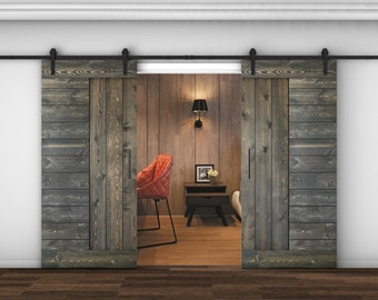 Customizable Solid Wood Double Barn Door With Hardware Kit Made-In-USA (DIY)