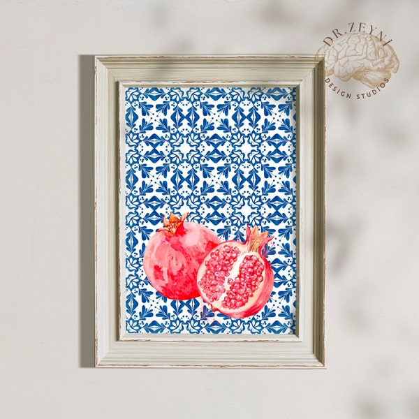 Blue Tile And Pomegranate Poster - Antique / Vintage PRINTABLE Wall Art Instant Download - PDF+JPEG Digital Download - Rustic Decor