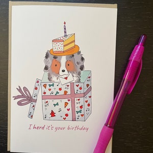 I Herd it&#39;s Your Birthday Card - Aussie Shepherd Birthday Card - Australian Shepherd Card - Cute Dog Card