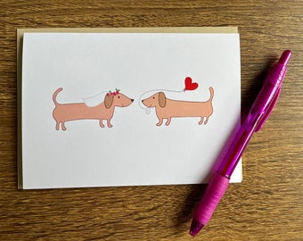 Dachshund Card - Cute Dog Card - Wedding Dog Card - Dachshund Valentines Day Card