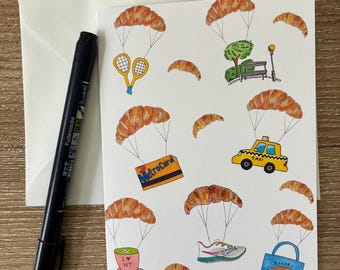 Croissants in NYC; NYC cafe card; Greetings from New York