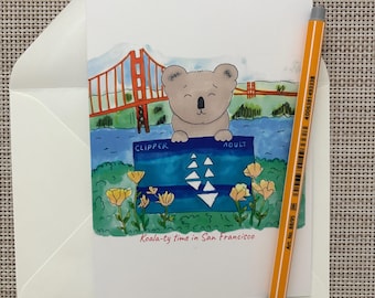 Aussie in San Francisco Card - Koala in SFO Card - Greetings from SFO Card