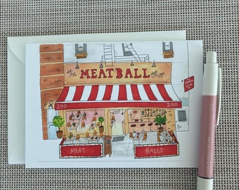 Meatball Shop Chelsea NYC; Storefont cafe card; Greetings from NYC