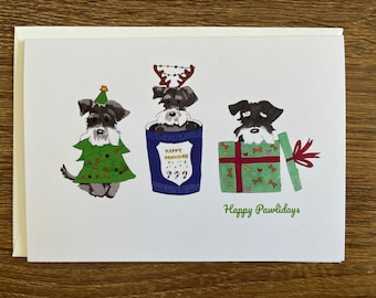 Happy Pawlidays - Schnauzer Holiday Card - Dog Xmas Card