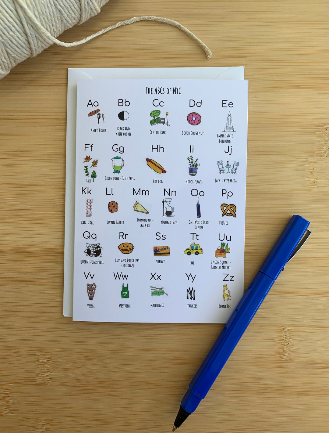 Abcs of NYC Card New York City Greeting Card, Handmade Greeting Card