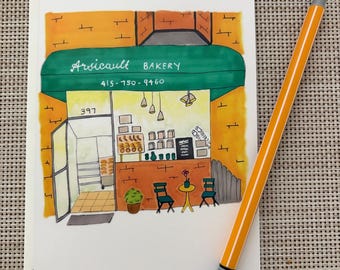 Arsicault Bakery San Francisco; Storefont cafe card; Greetings from San Francisco