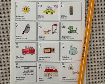 NYC Periodic Table of the Elements; New York City Greeting Card, Handmade Greeting Card, Greetings from New York Card