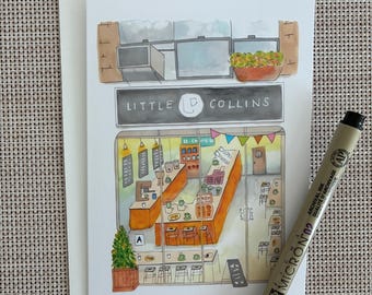 Little Collins New York; Aussie Cafe in NYC Storefont cafe card; Greetings from New York City