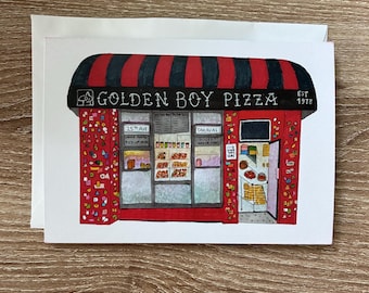 Golden Boy Pizza San Francisco; Storefont cafe card; Greetings from San Francisco