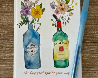 Sending Good Spirits Your Way, Jameson and Hendrick Card, Flowers in a Vase