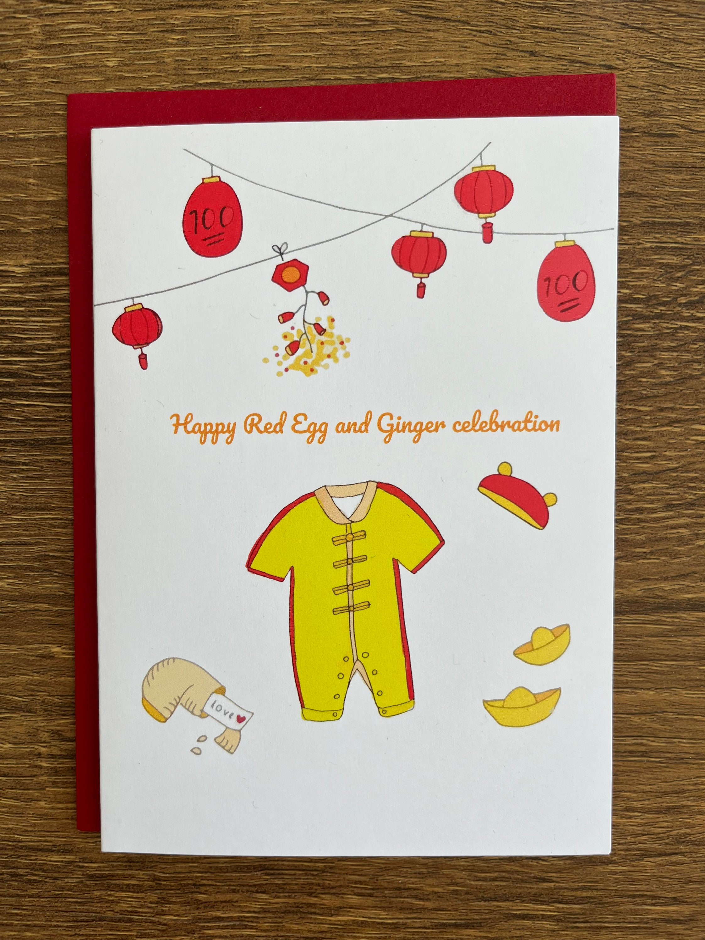 Happy 100th Day Celebration - Red Egg and Ginger Card - Baby’s 100 Days - Red Envelope