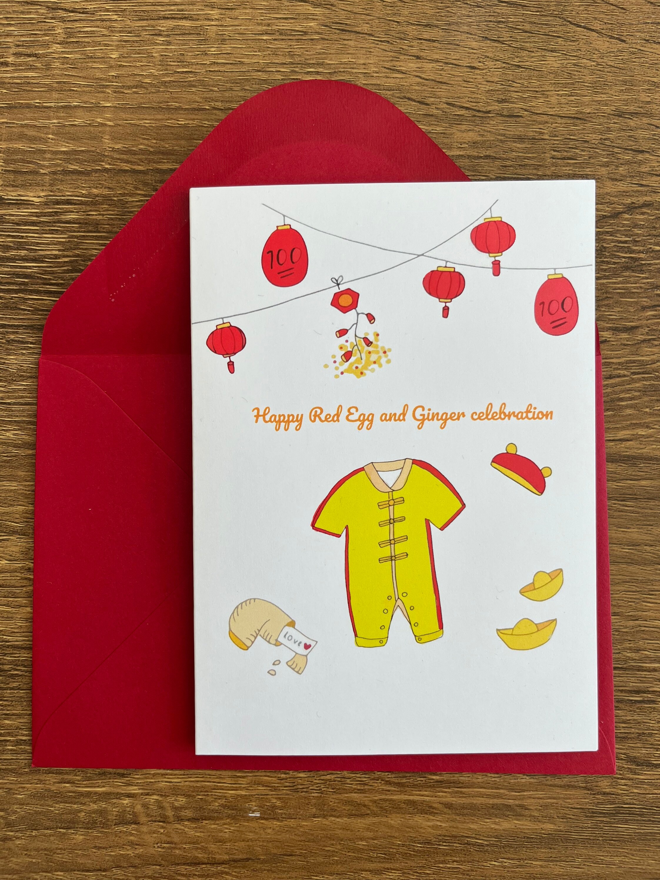 Happy 100th Day Celebration Red Egg and Ginger Card Baby's 100