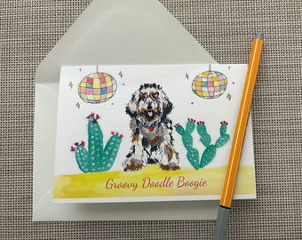 Bernadoodle Card - Desert Disco Dog - Groovy Doodle Boogie - Studio 54 Card