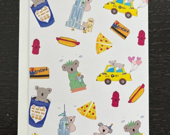 Koalas in New York City Greeting Card, Handmade Greeting Card, Greetings from New York Card