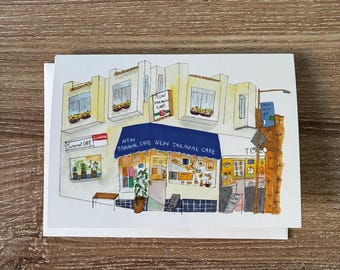New Taraval Cafe San Francisco; Storefont cafe card; Greetings from San Francisco