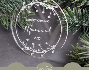 Notre premier ornement de Noël SVG, svg ornement de mariage, premier Noël marié ornement SVG, mariage SVG, fichier numérique d'ornement de jeunes mariés