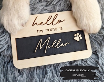 Bonjour tout le monde SVG, SVG d'impression de patte, fichiers découpés au laser chien, faire-part chien SVG, faire-part chiot svg, fichiers Glowforge ready, fichier laser ready