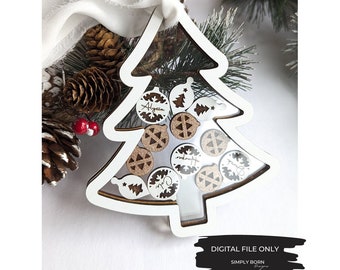 Adorno de coctelera SVG, árbol de Navidad SVG, archivo de adorno de árbol de Navidad, adorno en capas SVG, archivo de adorno Glowforge, svg de Navidad familiar