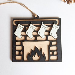 Personalized Family Ornament, Fireplace Ornament, Stocking Ornament, Family Member Ornament, Christmas Gift for Family, Custom Wood Ornament