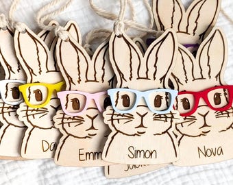 Easter Basket Tags, Personalized Easter Basket Tag, Easter Bunny Tag, Wooden Easter Basket Tag, Custom Easter Tag, Bunny with Glasses