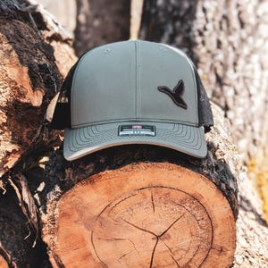 Duck Hat, Hunting Hat, Duck Hunting Hat, Leather Patch Hat, Richardson 112 Mesh Back Trucker Hat with Custom Patch, Leatherette Patch