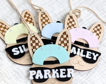 Easter Basket Tags, Personalized Easter Basket Tag, Easter Bunny Tag, Easter Gift Tag, Bunny Easter Tag, Bunny with Hat, Boy Easter Tag