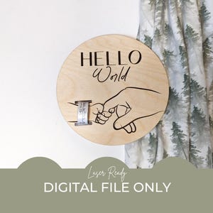 Hola mundo SVG, soporte para pulsera de hospital SVG, recuerdo de hospital SVG, anuncio de nacimiento en el hospital SVG, mano de bebé SVG, letrero de hospital para bebé SVG