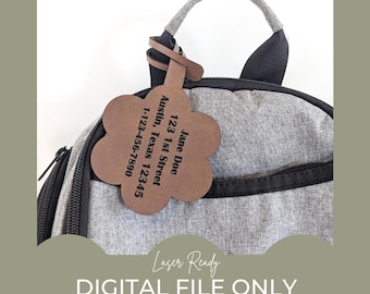 Étiquette de bagage fleur SVG, SVG de voyage, étiquette de sac à dos, fichier d'étiquette de bagage, fichier d'étiquette de bagage en cuir, fichiers découpés au laser en cuir, Glowforge ready