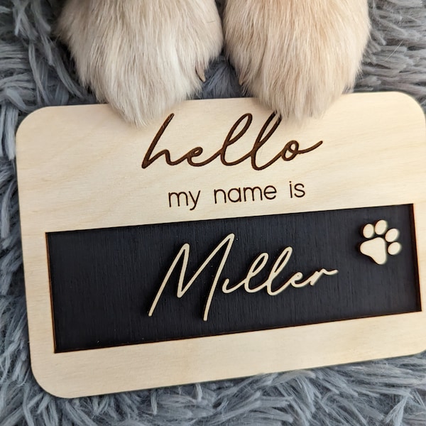 Puppy Announcement, Dog Announcement Sign, New Puppy Announcement, Paw Print Sign, Dog Welcome Sign, Hello My Name is Sign, Dog Name Sign