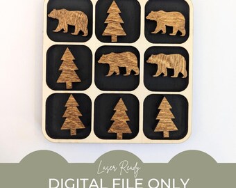 Tic Tac Toe SVG, SVG de jeu de société, ours svg, fichier Tic Tac Toe, faune svg, svg pin, camping SVG, svg nature, svg de plein air, svg de forêt