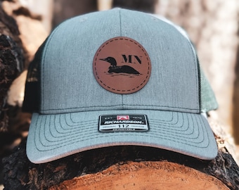 MN Hat, Minnesota Loon Hat, Minnesota Hat, MN Gift, Leather Patch Hat, Richardson 112 Mesh Back Trucker Hat, Loon Hat, Leatherette Patch