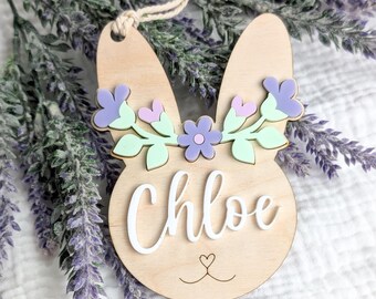 Easter Basket Tags, Personalized Easter Basket Tag, Easter Bunny Tag, Wooden Easter Basket Tag, Custom Easter Tag, Bunny with Glasses