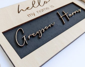 Hospital Name Sign, Hello My Name Is, Baby Name Announcement Sign, Newborn Photo Prop, Birth Announcement Sign, Baby Name Reveal,Name Plaque