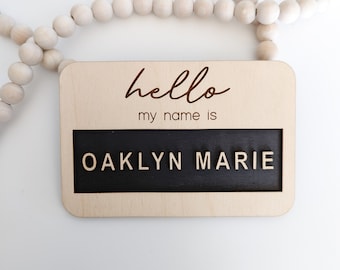Hospital Name Sign, Hello My Name Is Sign, Baby Name Announcement, Newborn Photo Prop, Birth Announcement, Name Reveal, Wooden Name Sign